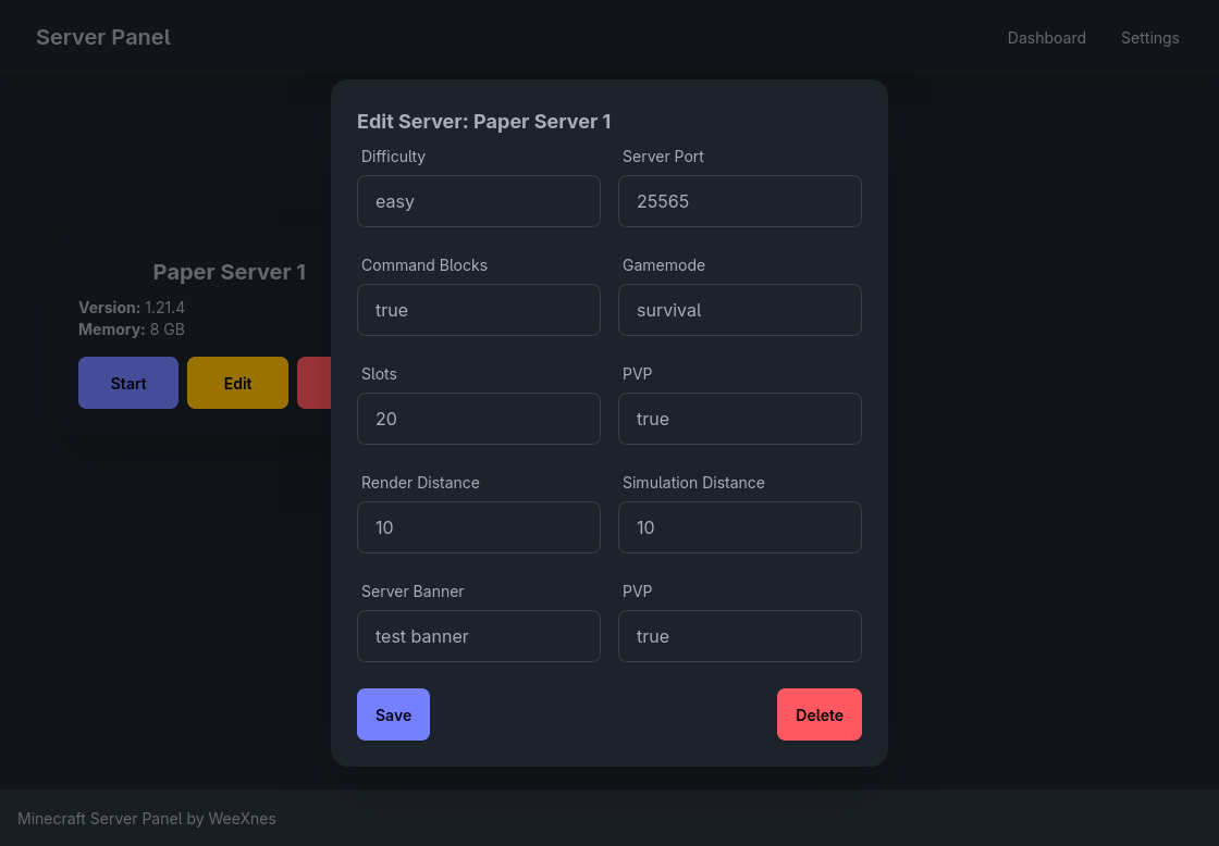 Edit Server View